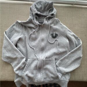 True Religion Light Gray Fleece Hoodie size L runs a little smaller